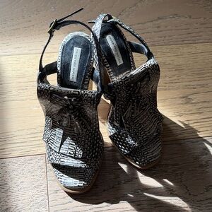 Dries Van Noten Black and White Patterned Wedge Sandals